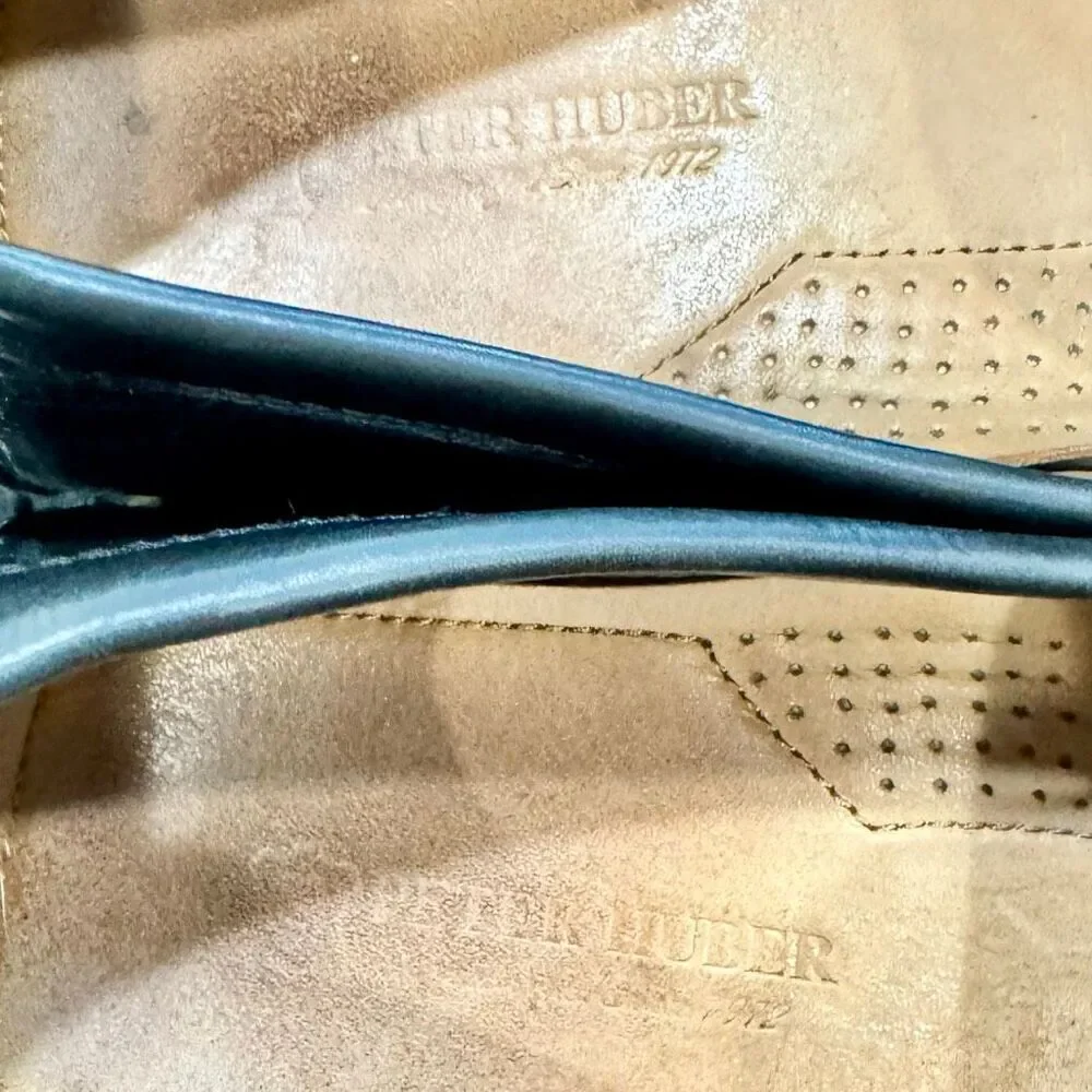 Peter Huber Grand Prix Black Leather Horsebit Loafers. Size 10M.
